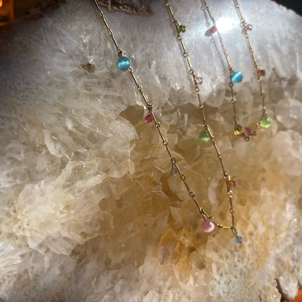 Beautiful Multi Crystal Danglenecklace Gold Plate… - image 7